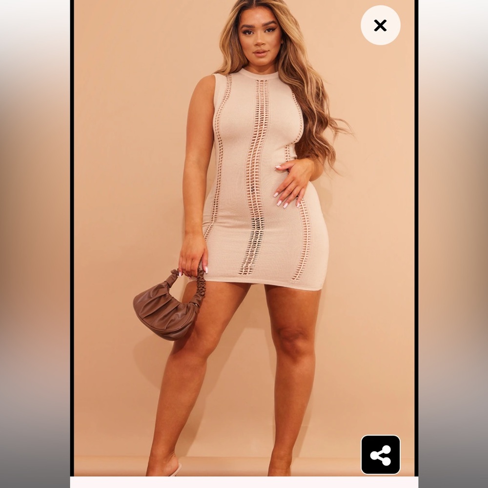 PLT Shape Stone Knit Ladder Detail Bodycon Dress